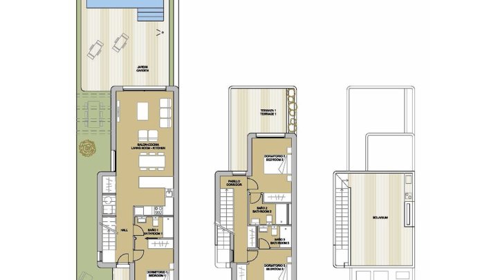 Wunderschöne Villen mit 3 Schlafzimmern, 3 Bädern, Dachterrasse, Fußbodenheizung in Bädern und Privatpool nur 1 km vom Strand