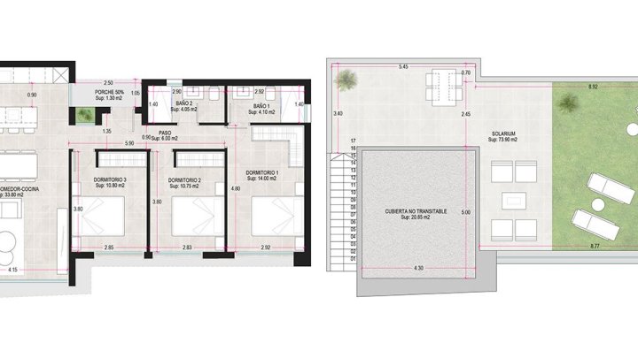 Villen mit 3 Schlafzimmern, 2 Bädern, Dachterrasse, Vorinstallation Klimaanlage und Privatpool im Condado de Alhama Golf Resort