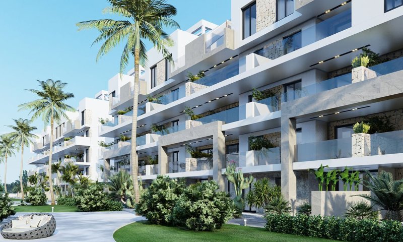 Appartements mit 2 Schlafzimmern, 2 Bädern, Klimaanlage, Einbauküchen mit Elektrogeräten, Tiefgaragenstellplatz, Gemeinschaftspool und Spa