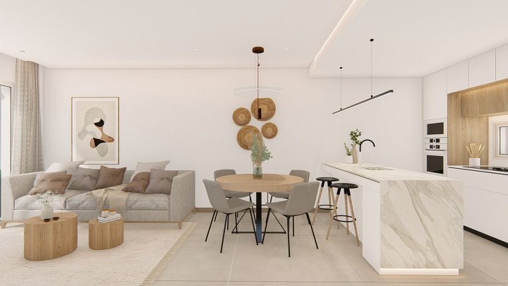 Appartements mit 3 Schlafzimmern, 2 Bädern, Klimaanlage, Einbauküchen mit Elektrogeräten, Tiefgaragenstellplatz, Gemeinschaftspool und Spa