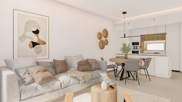 Appartements mit 3 Schlafzimmern, 2 Bädern, Klimaanlage, Einbauküchen mit Elektrogeräten, Tiefgaragenstellplatz, Gemeinschaftspool und Spa