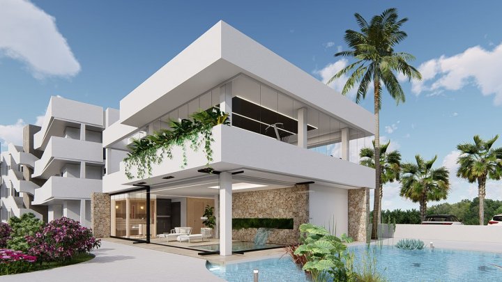 Appartements mit 3 Schlafzimmern, 2 Bädern, Klimaanlage, Einbauküchen mit Elektrogeräten, Tiefgaragenstellplatz, Gemeinschaftspool und Spa