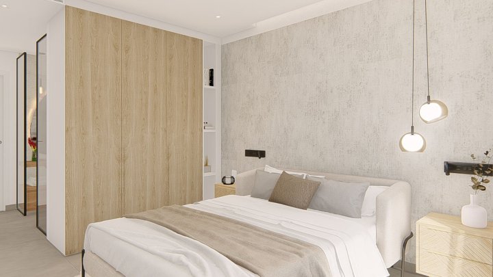 Appartements mit 3 Schlafzimmern, 2 Bädern, Klimaanlage, Einbauküchen mit Elektrogeräten, Tiefgaragenstellplatz, Gemeinschaftspool und Spa