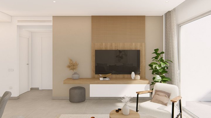Appartements mit 3 Schlafzimmern, 2 Bädern, Klimaanlage, Einbauküchen mit Elektrogeräten, Tiefgaragenstellplatz, Gemeinschaftspool und Spa