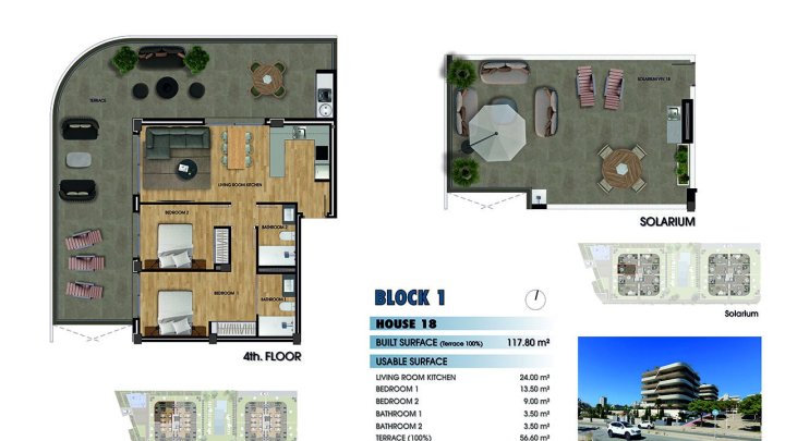 Komfortable Wohnungen mit 2 Schlafzimmern, 2 Bädern, Dachterrasse, Tiefgaragenstellplatz und Gemeinschaftspool nur 750 m vom Strand
