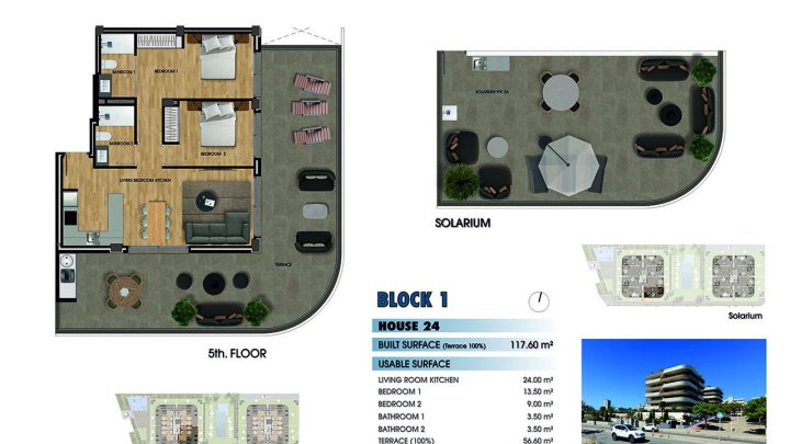 Komfortable Penthouse-Wohnungen mit 2 Schlafzimmern, 2 Bädern, Dachterrasse, Tiefgaragenstellplatz und Gemeinschaftspool nur 750 m vom Strand