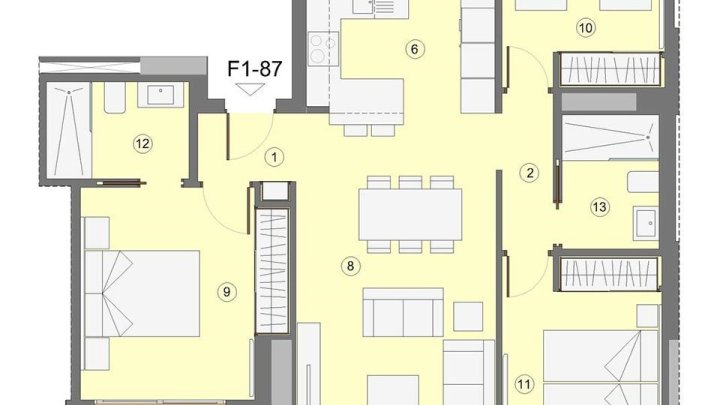 Wohnungen mit 3 Schlafzimmern, 2 Bädern, Klimaanlage, Fußbodenheizung in Bädern, Kfz-Stellplatz und Meerblick nur 1 km vom Strand