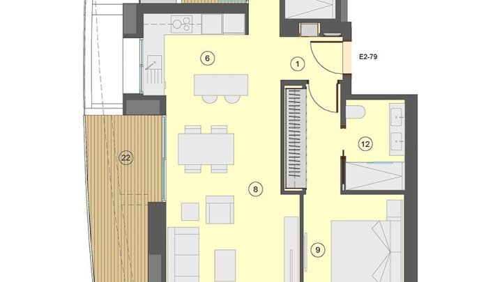 Wohnungen mit 2 Schlafzimmern, 2 Bädern, Klimaanlage, Fußbodenheizung in Bädern, Kfz-Stellplatz und Meerblick nur 100 m vom Strand