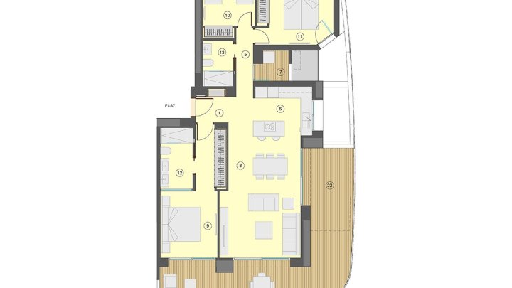 Wohnungen mit 3 Schlafzimmern, 2 Bädern, Klimaanlage, Fußbodenheizung in Bädern, Kfz-Stellplatz und Meerblick nur 100 m vom Strand