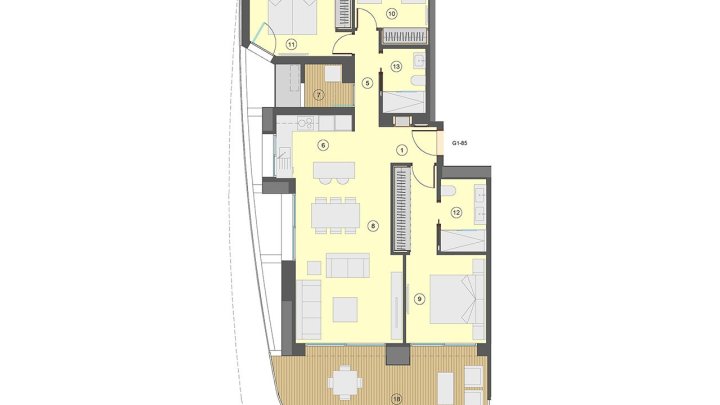 Wohnungen mit 3 Schlafzimmern, 2 Bädern, Klimaanlage, Fußbodenheizung in Bädern, Kfz-Stellplatz und Meerblick nur 100 m vom Strand