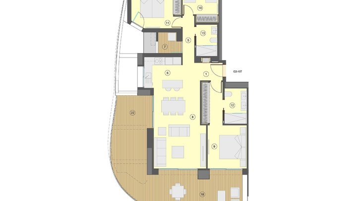 Wohnungen mit 3 Schlafzimmern, 2 Bädern, Klimaanlage, Fußbodenheizung in Bädern, Kfz-Stellplatz und Meerblick nur 100 m vom Strand