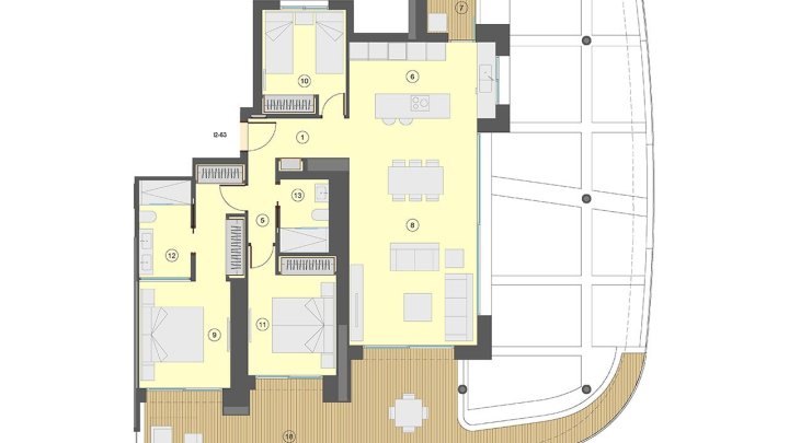 Wohnungen mit 3 Schlafzimmern, 2 Bädern, Klimaanlage, Fußbodenheizung in Bädern, Kfz-Stellplatz und Meerblick nur 100 m vom Strand