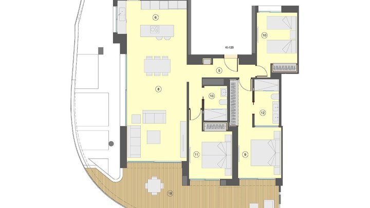 Wohnungen mit 3 Schlafzimmern, 2 Bädern, Klimaanlage, Fußbodenheizung in Bädern, Kfz-Stellplatz und Meerblick nur 100 m vom Strand