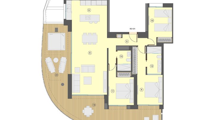 Wohnungen mit 3 Schlafzimmern, 2 Bädern, Klimaanlage, Fußbodenheizung in Bädern, Kfz-Stellplatz und Meerblick nur 100 m vom Strand