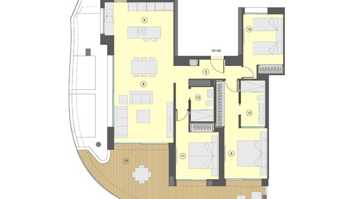 Wohnungen mit 3 Schlafzimmern, 2 Bädern, Klimaanlage, Fußbodenheizung in Bädern, Kfz-Stellplatz und Meerblick nur 100 m vom Strand