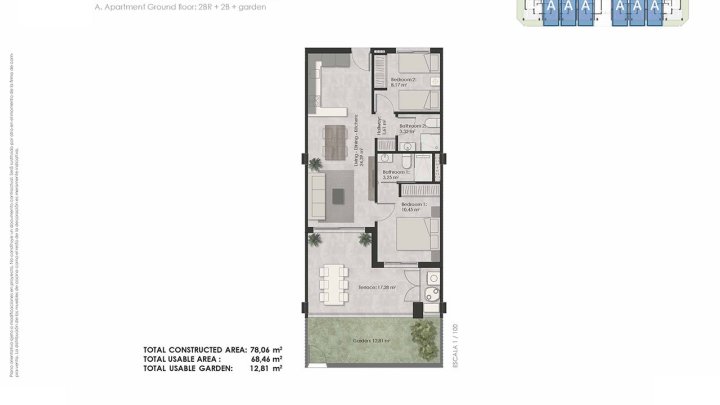Appartements mit 2 Schlafzimmern, 2 Bädern, Vorinstallation Klimaanlage, Kfz-Stellplatz und Gemeinschaftspool nur 700 m vom Strand