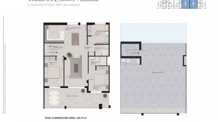 Penthouse-Wohnungen mit 3 Schlafzimmern, 2 Bädern, Vorinstallation Klimaanlage, Kfz-Stellplatz und Gemeinschaftspool nur 700 m vom Strand