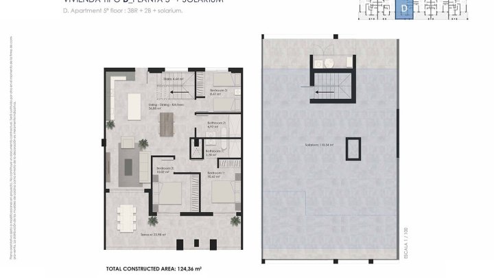 Penthouse-Wohnungen mit 3 Schlafzimmern, 2 Bädern, Vorinstallation Klimaanlage, Kfz-Stellplatz und Gemeinschaftspool nur 700 m vom Strand