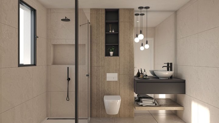 Villen mit 3 Schlafzimmern, 2 Bädern, Dachterrasse, Vorinstallation Klimaanlage, Fußbodenheizung in Bädern und Privatpool in einer Golfanlage