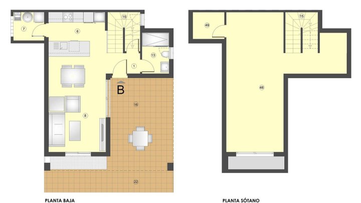 Doppelhaushälften mit 2 Schlafzimmern, 2 Bädern, Keller, Dachterrasse mit Meerblick und optionalem Privatpool nur 400 m vom Strand