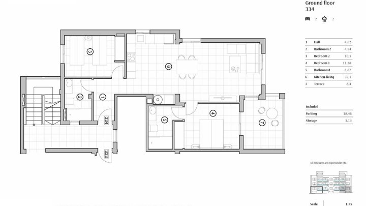 Appartements mit 2 Schlafzimmern, 2 Bädern, Domotiksystem, Alarmanlage, Gemeinschaftspool, Aufzug und Tiefgaragenstellplatz