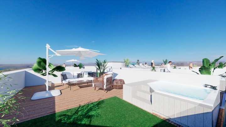Penthouse-Wohnungen mit 2 Schlafzimmern, 2 Bädern, Dachterrasse und Gemeinschaftspool nur ca. 250 m vom Strand von Los Locos