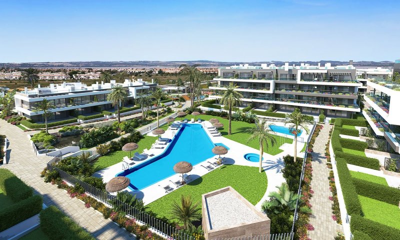Penthouse-Wohnungen mit 3 Schlafzimmern, 2 Bädern, Dachterrasse, Kfz-Stellplatz, Gemeinschaftspools und beheizten Whirlpools