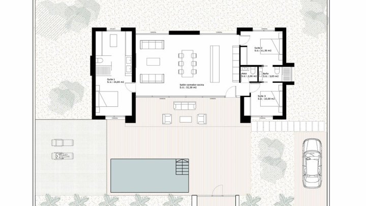 Eingeschossige Villen mit 3 Schlafzimmern, 2 Bädern, Gäste-WC, Vorinstallation Klimaanlage, Privatpool und Kfz-Stellplatz