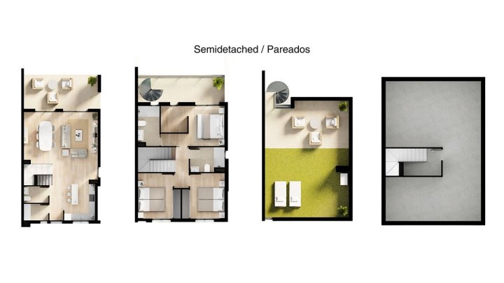 Doppelhaushälften mit 3 Schlafzimmern, 2 Bädern, Gäste-WC, Keller und zum Teil auch mit Meerblick in wunderschöner Anlage nur 5 km vom Strand