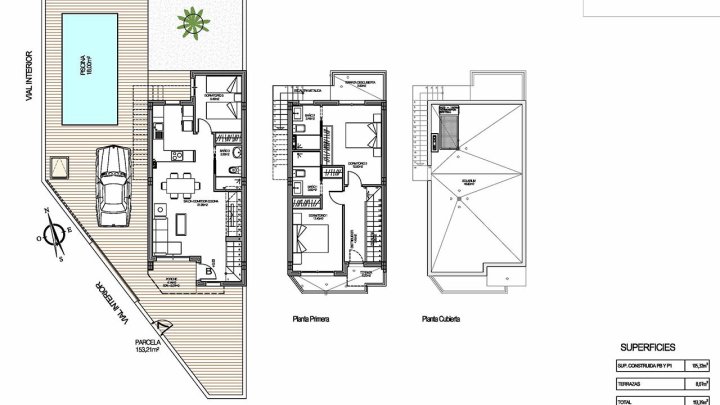 Villen mit 3 Schlafzimmern, 3 Bädern, Vorinstallation Klimaanlage, Privatpool und Kfz-Stellplatz