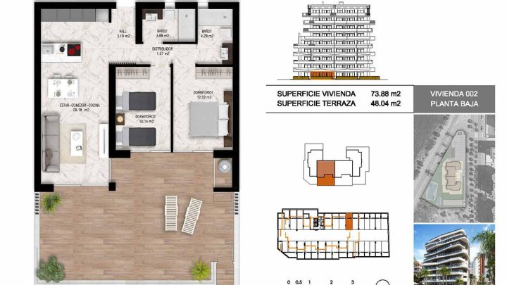 Appartements mit 2 Schlafzimmern, 2 Bädern, Tiefgaragenstellplatz, Gemeinschaftspool und schönem Ausblick nur 1.200 m vom Jachthafen und Strand