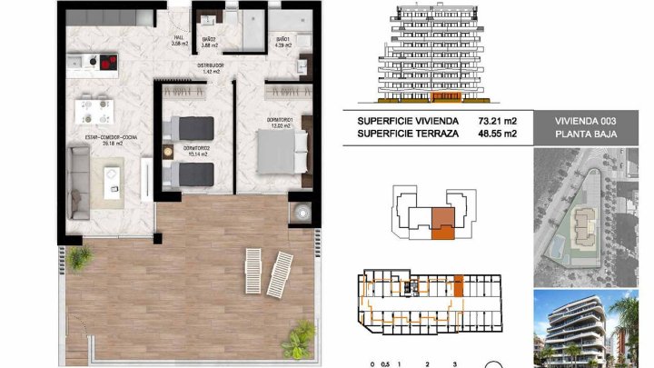 Appartements mit 2 Schlafzimmern, 2 Bädern, Tiefgaragenstellplatz, Gemeinschaftspool und schönem Ausblick nur 1.200 m vom Jachthafen und Strand