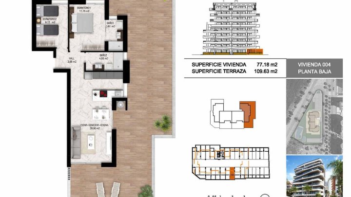 Appartements mit 2 Schlafzimmern, 2 Bädern, Tiefgaragenstellplatz, Gemeinschaftspool und schönem Ausblick nur 1.200 m vom Jachthafen und Strand