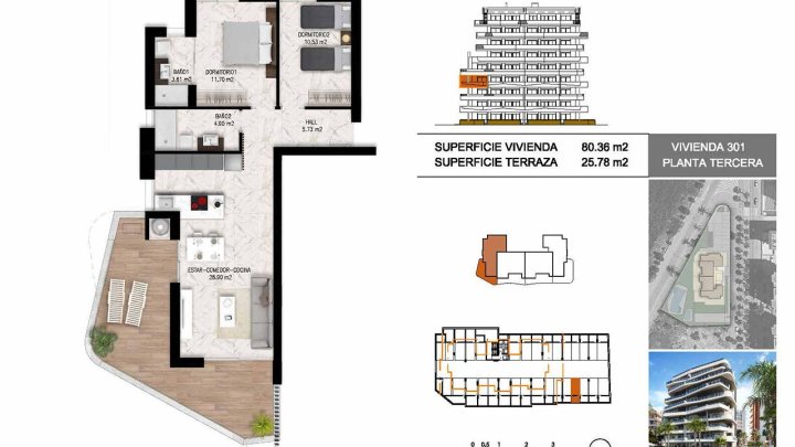 Appartements mit 2 Schlafzimmern, 2 Bädern, Tiefgaragenstellplatz, Gemeinschaftspool und schönem Ausblick nur 1.200 m vom Jachthafen und Strand