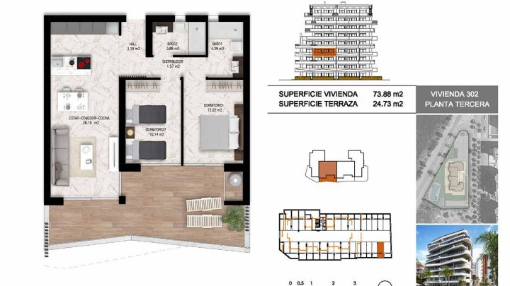 Appartements mit 2 Schlafzimmern, 2 Bädern, Tiefgaragenstellplatz, Gemeinschaftspool und schönem Ausblick nur 1.200 m vom Jachthafen und Strand