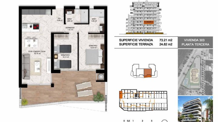 Appartements mit 2 Schlafzimmern, 2 Bädern, Tiefgaragenstellplatz, Gemeinschaftspool und schönem Ausblick nur 1.200 m vom Jachthafen und Strand