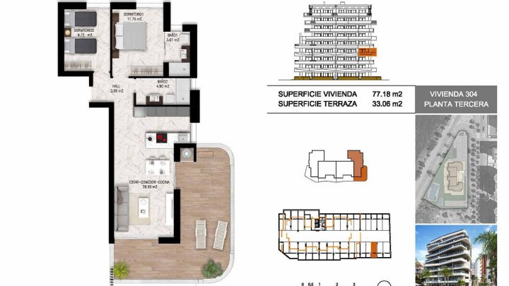 Appartements mit 2 Schlafzimmern, 2 Bädern, Tiefgaragenstellplatz, Gemeinschaftspool und schönem Ausblick nur 1.200 m vom Jachthafen und Strand