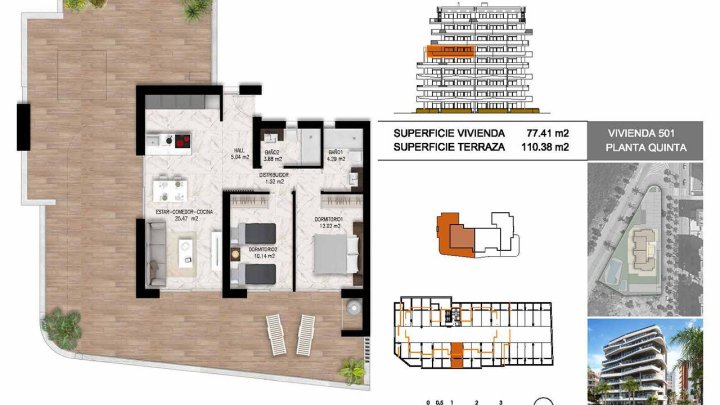 Appartements mit 2 Schlafzimmern, 2 Bädern, Tiefgaragenstellplatz, Gemeinschaftspool und schönem Ausblick nur 1.200 m vom Jachthafen und Strand