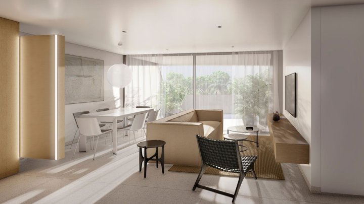 Appartements mit 2 Schlafzimmern, 2 Bädern, Klimaanlage und Einbauküchen mit Elektrogeräten in abgeschlossener Anlage mit Gemeinschaftspool und SPA