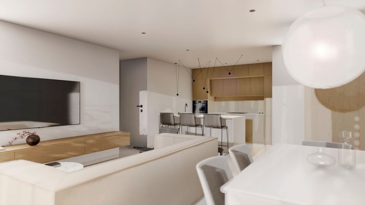 Appartements mit 2 Schlafzimmern, 2 Bädern, Klimaanlage und Einbauküchen mit Elektrogeräten in abgeschlossener Anlage mit Gemeinschaftspool und SPA