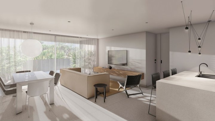 Appartements mit 2 Schlafzimmern, 2 Bädern, Klimaanlage und Einbauküchen mit Elektrogeräten in abgeschlossener Anlage mit Gemeinschaftspool und SPA