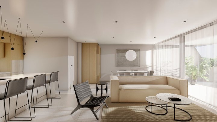 Appartements mit 2 Schlafzimmern, 2 Bädern, Klimaanlage und Einbauküchen mit Elektrogeräten in abgeschlossener Anlage mit Gemeinschaftspool und SPA