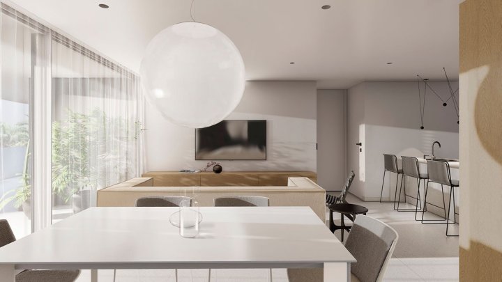 Appartements mit 2 Schlafzimmern, 2 Bädern, Klimaanlage und Einbauküchen mit Elektrogeräten in abgeschlossener Anlage mit Gemeinschaftspool und SPA