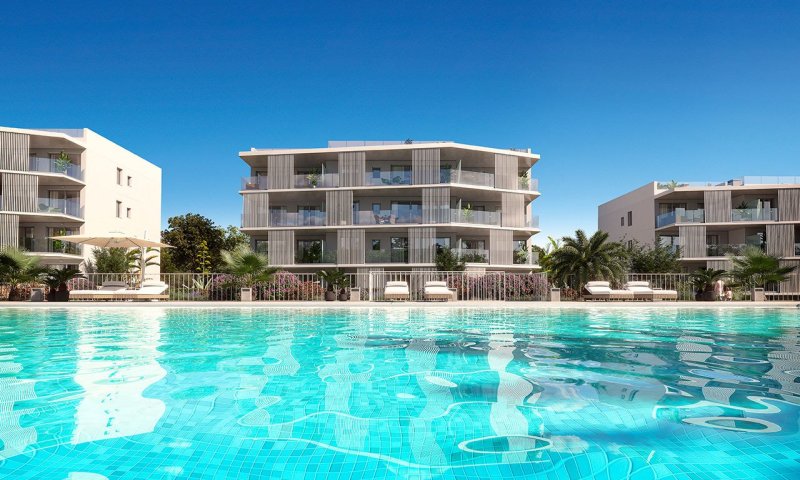 Appartements mit 2 Schlafzimmern, 2 Bädern, Klimaanlage, Gemeinschaftspool, Kfz-Stellplatz und Ausblick auf den nahegelegenen Jachthafen