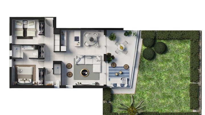 Appartements mit 2 Schlafzimmern, 2 Bädern, Klimaanlage, Gemeinschaftspool, Kfz-Stellplatz und Ausblick auf den nahegelegenen Jachthafen