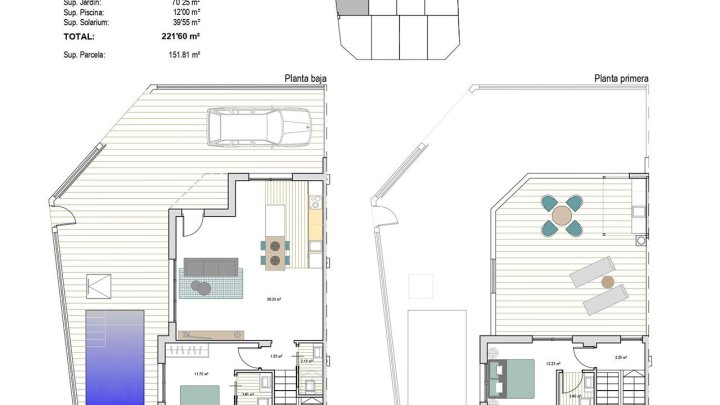 Moderne Reihenhäuser mit 2 Schlafzimmern, 2 Bädern, Dachterrasse, Privatpool und Kfz-Stellplatz