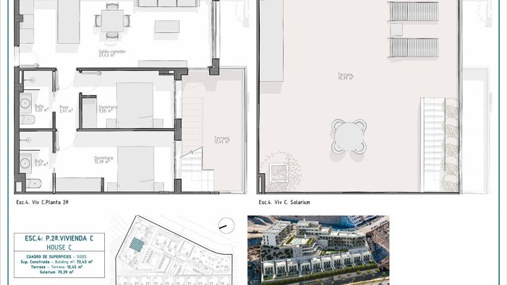 Penthouse-Wohnungen mit 2 Schlafzimmern, 2 Bädern, Dachterrasse mit Meerblick, Tiefgaragenstellplatz und Gemeinschaftspool nur ca. 700 m vom Strand