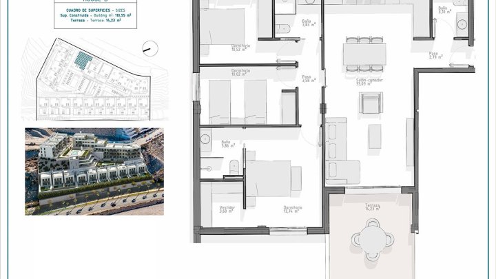 Appartements mit 3 Schlafzimmern, 2 Bädern, Tiefgaragenstellplatz und Gemeinschaftspool nur ca. 700 m vom Strand