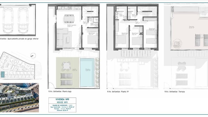 Villen mit 4 Schlafzimmern, 3 Bädern, Dachterrasse mit Meerblick, Tiefgaragenstellplatz und Gemeinschaftspool nur ca. 700 m vom Strand