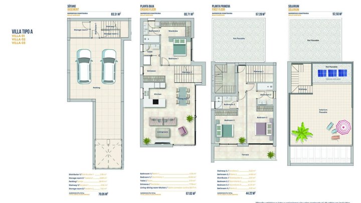 Exklusive Villen mit 3 Schlafzimmern, 3 Bädern, Gäste-WC, Keller, Privatpool und Dachterrasse mit Meerblick in wunderschöner Umgebung